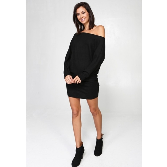 Black Off One Shoulder Long Sleeve Dress - Picture 5 of 5